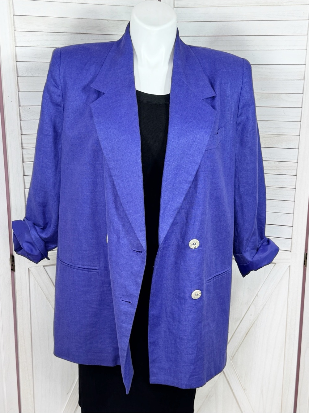 Vintage 80s David N. Linen Oversized Blazer Jacket Purple 18 90s Boyfriend